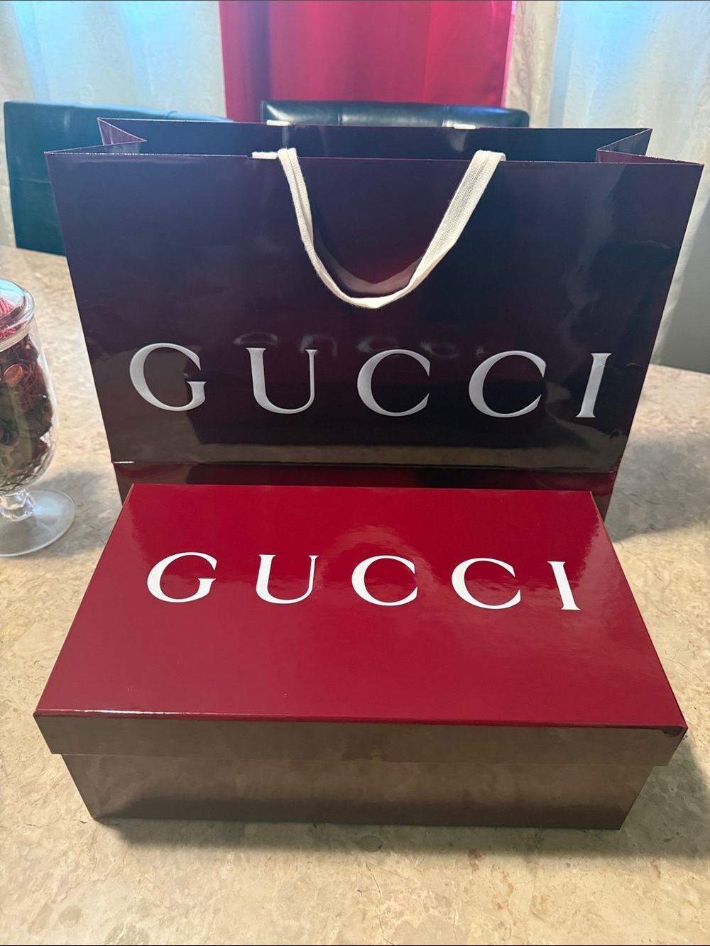 Gucci Burgundy and Red Shopping Bag & Box Set